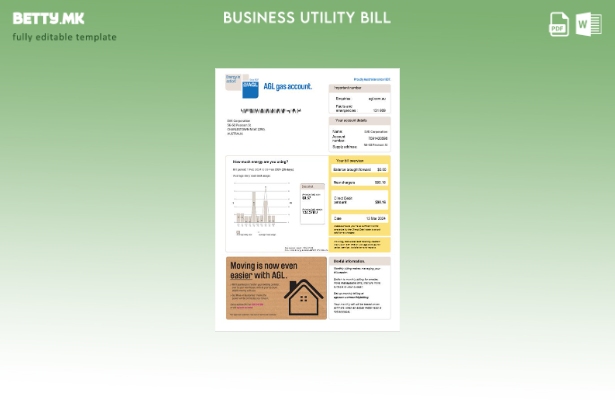 Модерен стил Австралија AGL шаблон верзија на сметки за деловна сметка за гас